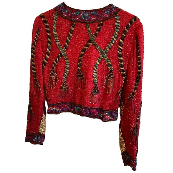 Swee Lo vintage long sleeve, full beaded red silk jacket - Picture 2 of 6
